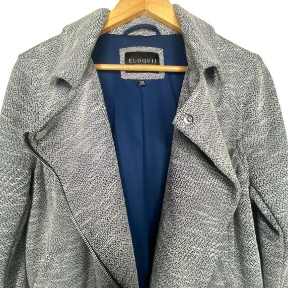Eloquii Jacket Size 14/16 Soft Gray Knit Moto Full Zip Asymmetrical - Picture 9 of 10